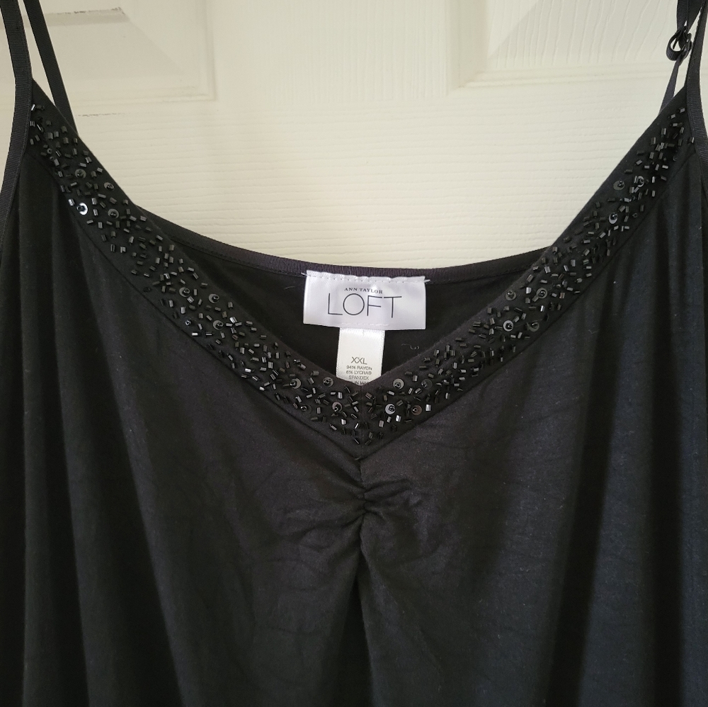 Vintage Ann Taylor Loft XXL Black Cami w/Sequins & Beadwork along Neckline
